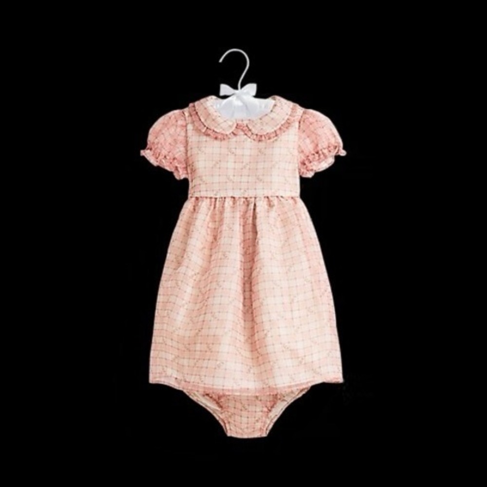 Ralph Lauren Baby Girl Pink Plaid Organza Floral Dress 9M NWT
